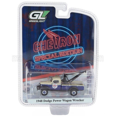 GREENLIGHT DODGE TRUCK POWER WAGON CHEVRON GASOLINE 1948 - CARRO ATTREZZI - WRECKER ROAD SERVICE - BLUE BEIGE 1/64