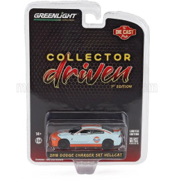 GREENLIGHT DODGE CHARGER SRT HELLCAT GULF COUPE 2018 - LIGHT BLUE ORANGE 1/64