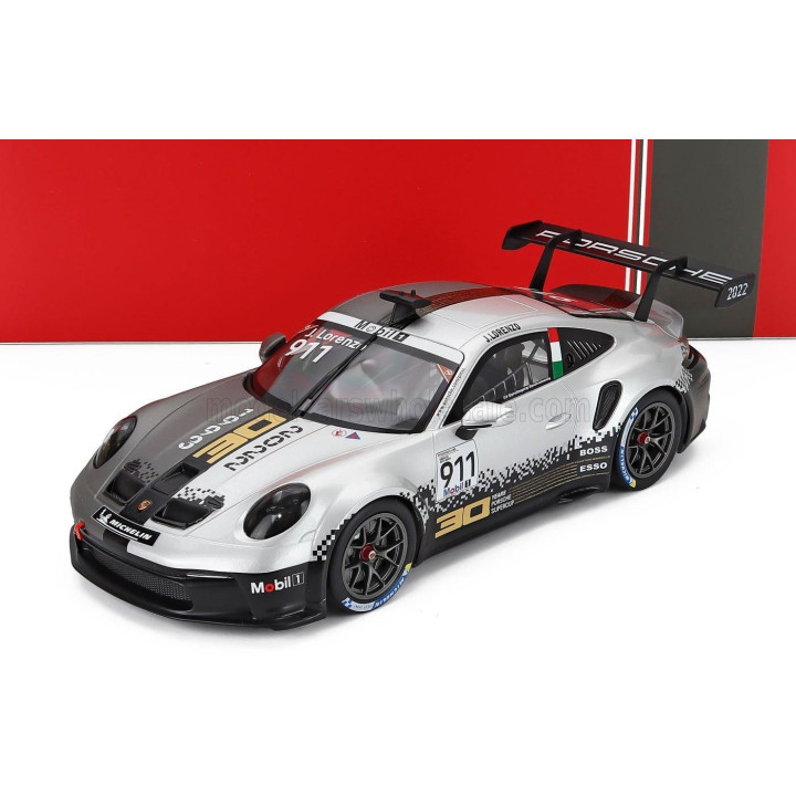 IXO MODELS PORSCHE 911 992 GT3 CUP 4.2L TEAM PORSCHE MOTORSPORT N 911 PORSCHE SUPERCUP IMOLA 2022 JORGE LORENZO - WHITE GREY 1/1