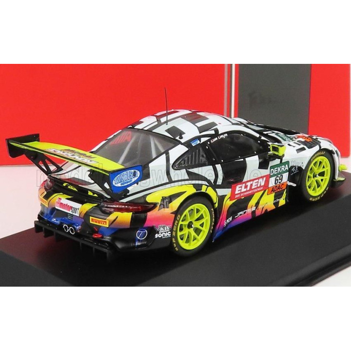 IXO MODELS PORSCHE 911 991-2 GT3 R TEAM IRON FORCE N 69 ADAC GT MASTERS NURBURGRING 2019 L.LUHR - M.HOLZER - WHITE YELLOW PURPLE