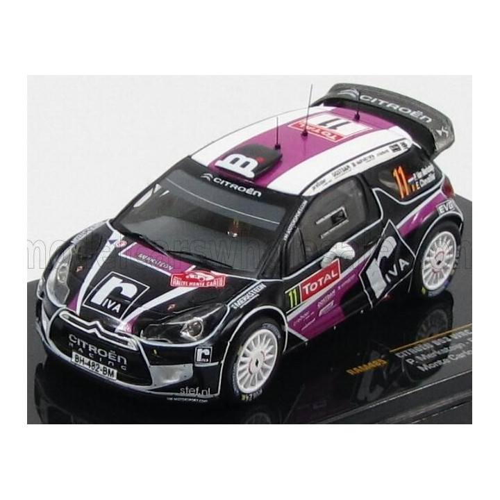 IXO MODELS CITROEN DS3 WRC N 11 RETIRED RALLY MONTECARLO 2012 P.V.MERKSTEIJN - E.CHEVAILLIER - BLACK PINK 1/43