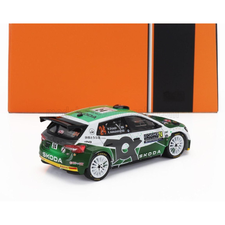 IXO MODELS ŠKODA FABIA RS RALLY2 TEAM TOKSPORT WRT2 N 24 RALLY MONTECARLO 2023 NIKOLAY GRYAZIN - KONSTANTIN ALEKSANDROV - WHITE 
