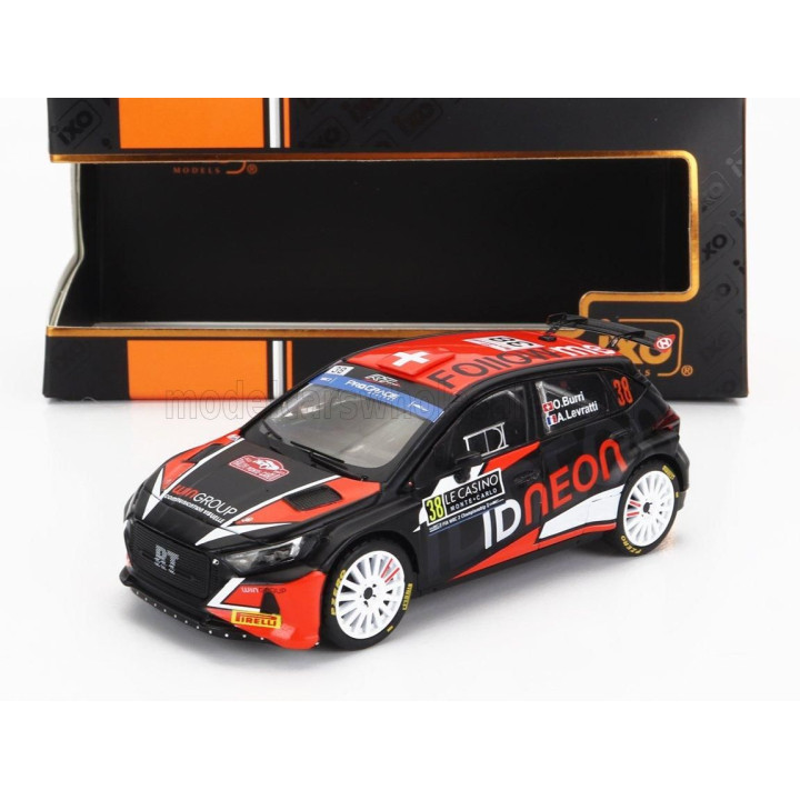 IXO MODELS HYUNDAI i20 N RALLY2 N 38 RALLY MONTECARLO 2023 O.BURRI - A.LEVRATTI - BLACK RED 1/43