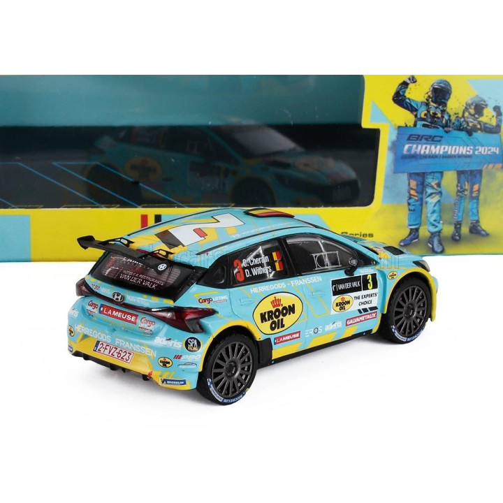 IXO MODELS HYUNDAI i20 N RALLY2 N 3 2nd RALLY SPA 2024 CEDRIC CHERAIN - DAMIEN WITHERS - LIGHT BLUE YELLOW 1/43