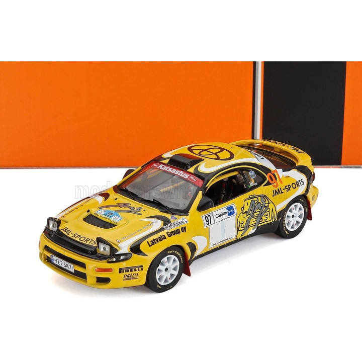 IXO MODELS TOYOTA CELICA GT4 TURBO (ST185) N 97 RALLY ARTIC LAPLAND 2024 JARI MATTI LATVALA - JUHO HANNINEN - YELLOW 1/43