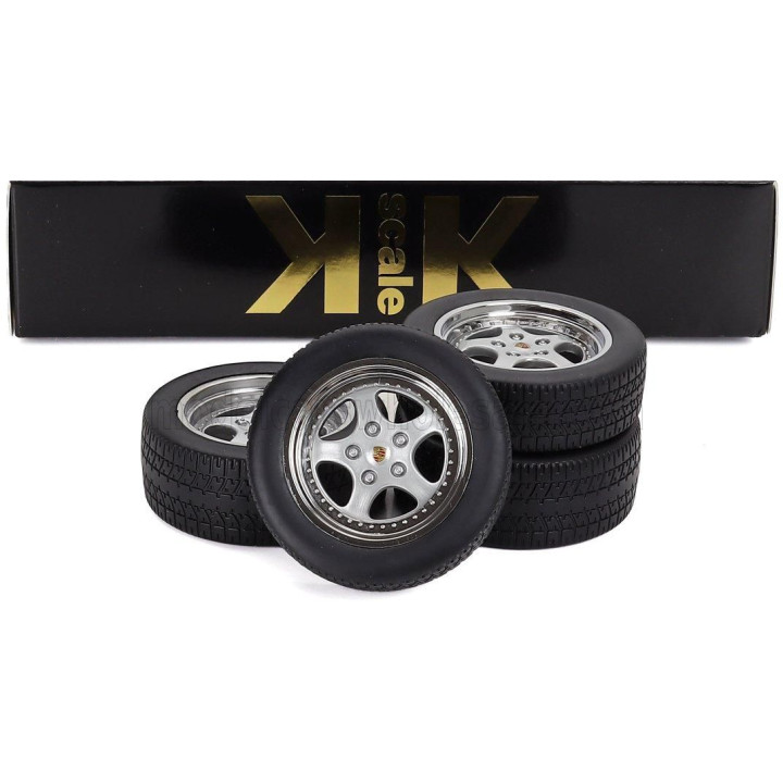 KK SCALE ACCESSORIES SET 4X WHEELS AND SPEEDLINE RIMS FOR PORSCHE 911 964 RS COUPE 1992 - BLACK CHROME 1/12