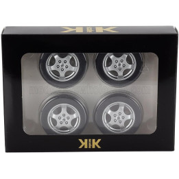 KK SCALE ACCESSORIES SET 4X WHEELS AND CUP RIMS FOR PORSCHE 911 964 RS COUPE 1992 - BLACK CHROME 1/12