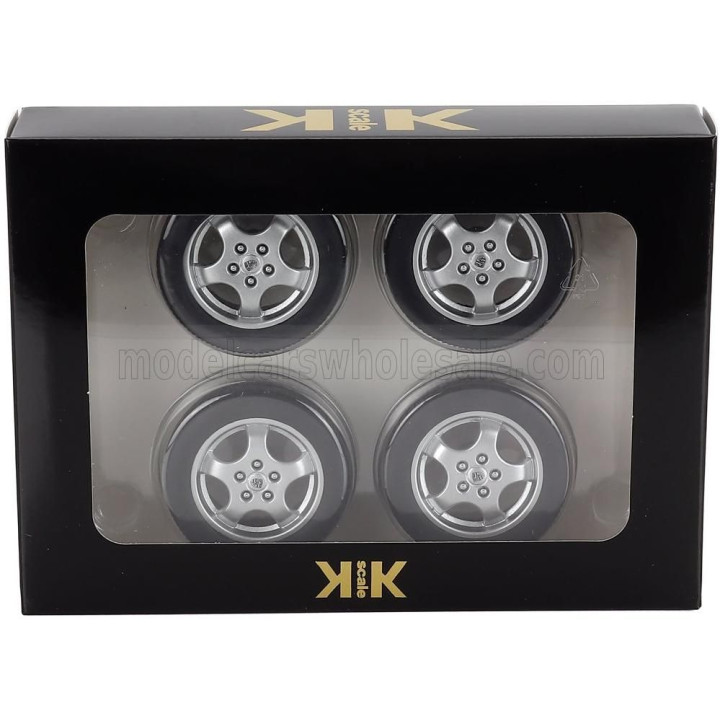 KK SCALE ACCESSORIES SET 4X WHEELS AND CUP RIMS FOR PORSCHE 911 964 RS COUPE 1992 - BLACK CHROME 1/12