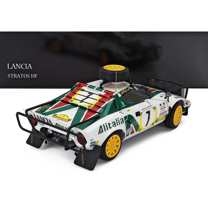 KYOSHO LANCIA STRATOS HF ALITALIA (night version) N 7 3rd RALLY SAFARI 1977 SANDRO MUNARI - PIERO SODANO - WHITE GREEN RED 1/18