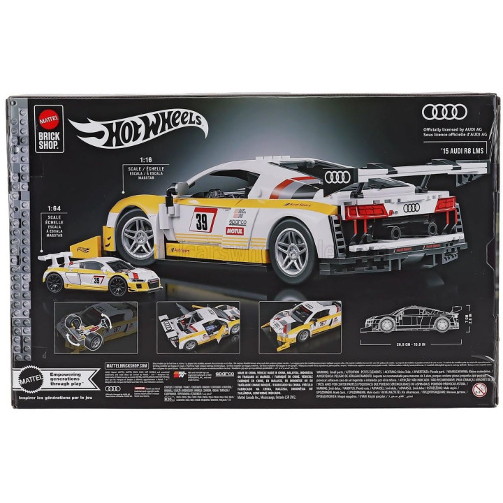 MATTEL HOT WHEELS AUDI R8 LMS N 39 RACING 2015 - 820 PEZZI - 820 PCS + R8 1/64 SCALE - WHITE YELLOW 1/16