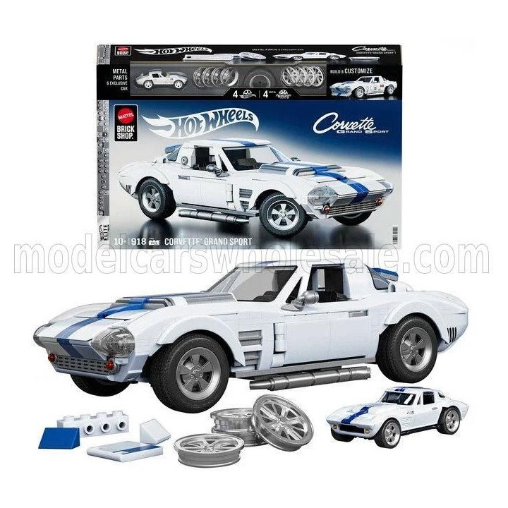 MATTEL HOT WHEELS CHEVROLET SET 2X CORVETTE GRAND SPORT 1964 - 918 PEZZI - 918 PCS + CORVETTE GRAND SPORT 1/64 SCALE - WHITE BLU
