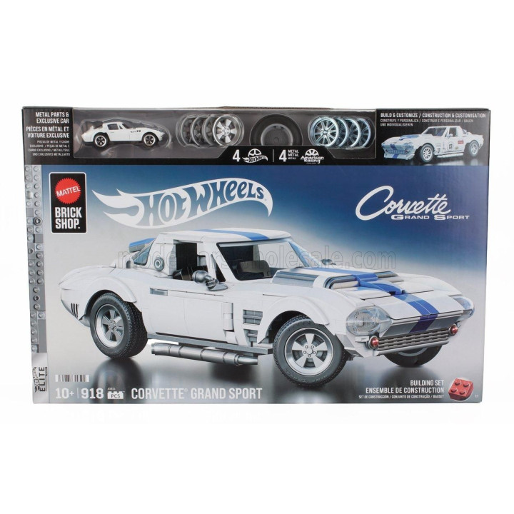 MATTEL HOT WHEELS CHEVROLET SET 2X CORVETTE GRAND SPORT 1964 - 918 PEZZI - 918 PCS + CORVETTE GRAND SPORT 1/64 SCALE - WHITE BLU
