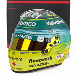 MINI HELMET BELL HELMET CASCO HELMET F1 FERNANDO ALONSO TEAM ASTON MARTIN ARAMCO COGNIZANT N 14 SAUDI ARABIAN GP 2025 - GREEN YE