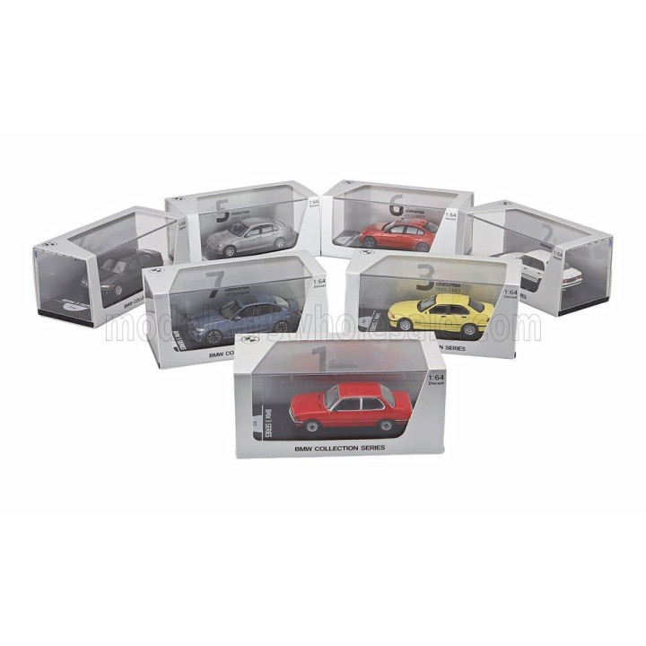 MINICHAMPS BMW SET 7X 3-SERIES COLLECTION 50 YEARS - 7 GENERATION - E21 1975 - E30 1982 - E36 1990 - E46 1997 - E90 2005 - F30 2
