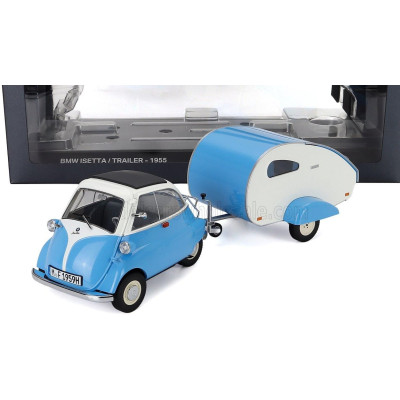 MINICHAMPS BMW ISETTA WITH TRAILER ROULOTTE 1960 - BLUE WHITE 1/18