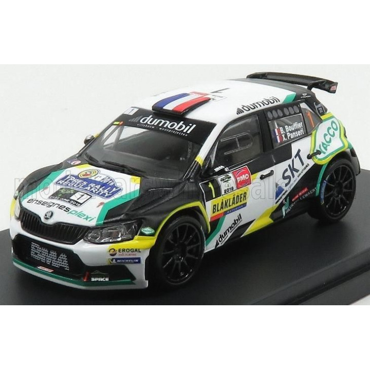 MINIPARTES ŠKODA FABIA R5 N 1 RALLY YPRES 2018 B.BOUFFIER - X.PANSERI - WHITE BLACK GREEN 1/43