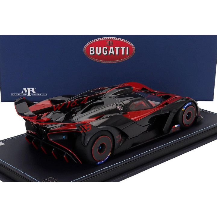 MR MODELS BUGATTI BOLIDE W16.4 8.0 FOUR-TURBO 1850hp 500km/h 2020 - CON VETRINA - WITH SHOWCASE - ITALIAN RED - BLACK 1/18