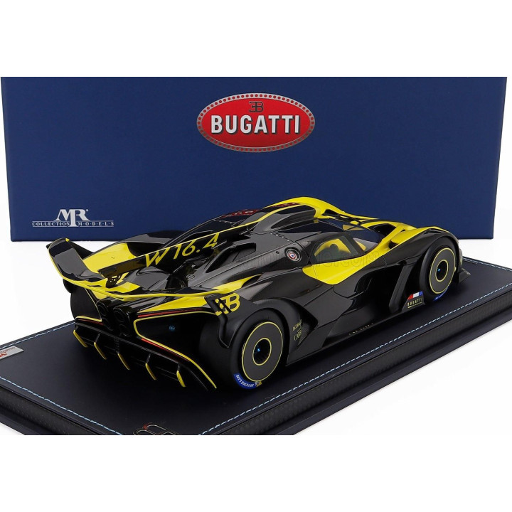MR MODELS BUGATTI BOLIDE W16.4 8.0 FOUR-TURBO 1850hp 500km/h 2020 - CON VETRINA - WITH SHOWCASE - YELLOW BLACK 1/18