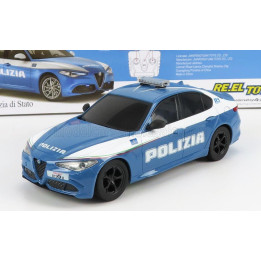 RE EL TOYS ALFA ROMEO GIULIA QUADRIFOGLIO POLIZIA STRADALE 2015 - LIGHT BLUE WHITE 1/24