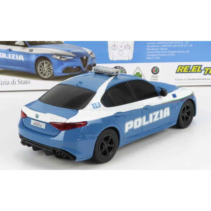 RE EL TOYS ALFA ROMEO GIULIA QUADRIFOGLIO POLIZIA STRADALE 2015 - LIGHT BLUE WHITE 1/24