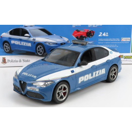 RE EL TOYS ALFA ROMEO GIULIA QUADRIFOGLIO POLIZIA STRADALE 2015 - LIGHT BLUE WHITE 1/14