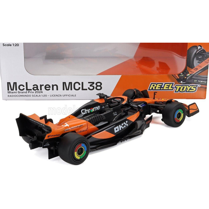 RE EL TOYS McLAREN F1  MCL38 TEAM MCLAREN N 4 WINNER MIAMI GP 2024 FIRST F1 VICTORY LANDO NORRIS - ORANGE BLACK 1/20