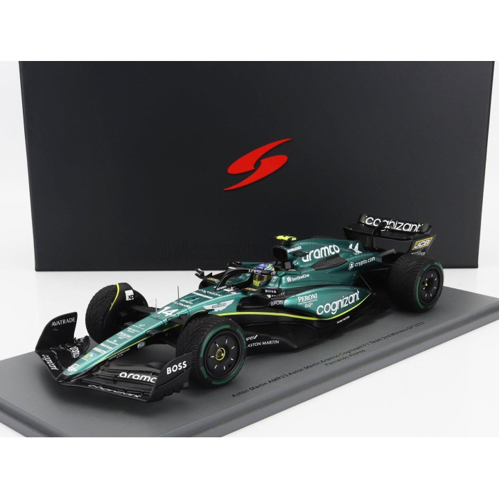 SPARK MODEL ASTON MARTIN F1  AMR23 TEAM ARAMCO COGNIZANT N 14 2nd MONACO GP 2023 FERNANDO ALONSO - GREEN 1/18