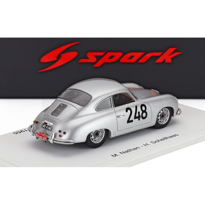 SPARK MODEL PORSCHE 356 1500 COUPE N 248 RALLY MONTECARLO 1955 MAX NATHAN - HEINZ SCHELLHAAS - SILVER 1/43