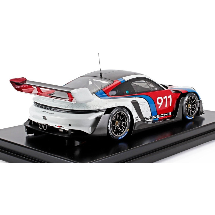 SPARK MODEL PORSCHE 911 992 GT3 R N 911 RACING COUPE 2023 - CON VETRINA - WITH SHOWCASE - WHITE BLUE RED 1/12