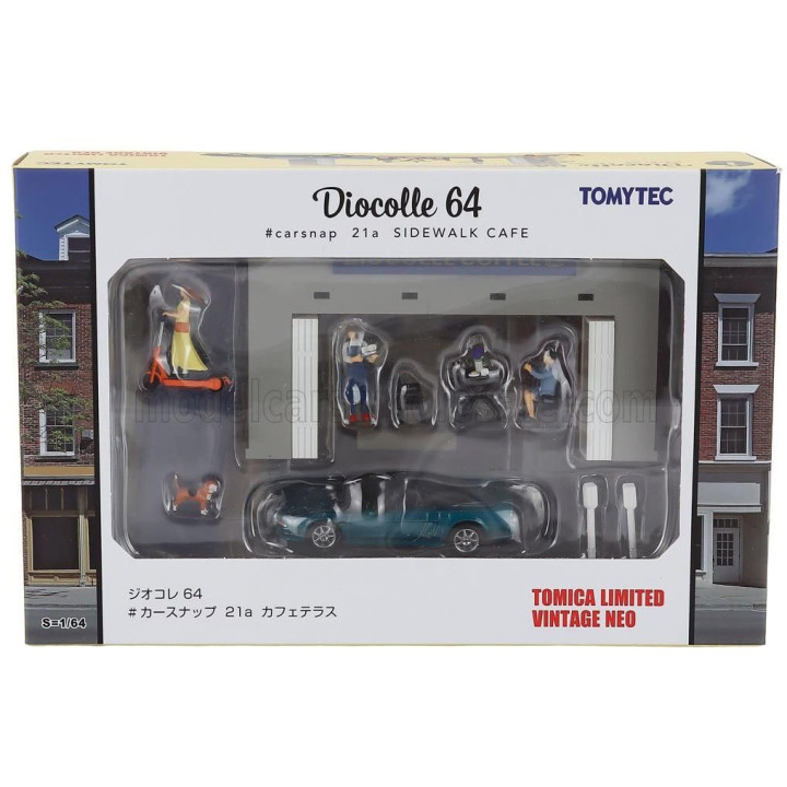 TOMICA ACCESSORIES DIORAMA CAFE TERRACE WITH FIGURES AND HONDA PRELUDE CAR - VARIOUS 1/64