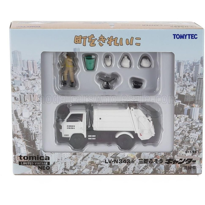 TOMICA MITSUBISHI FUSO TRUCK TRASPORTO E RACCOLTA RIFIUTI 2-ASSI 2017 WITH FIGURE AND ACCESSORIES - WHITE 1/64