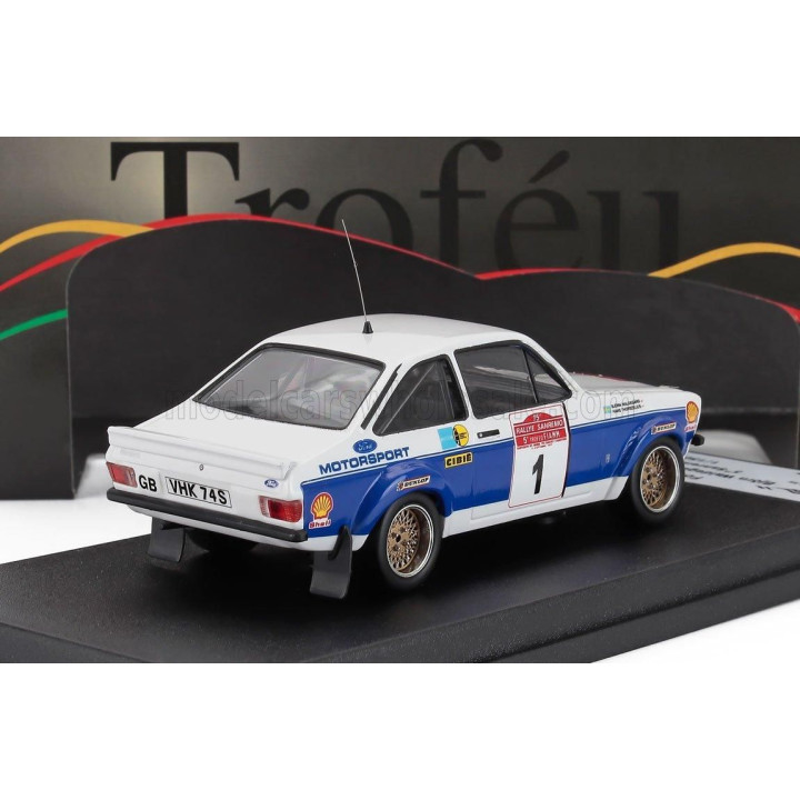TROFEU FORD ENGLAND ESCORT MKII (night version) N 1 RALLY SANREMO 1977 BJORN WALDEGAARD - HANS THORZELIUS - WHITE BLUE 1/43