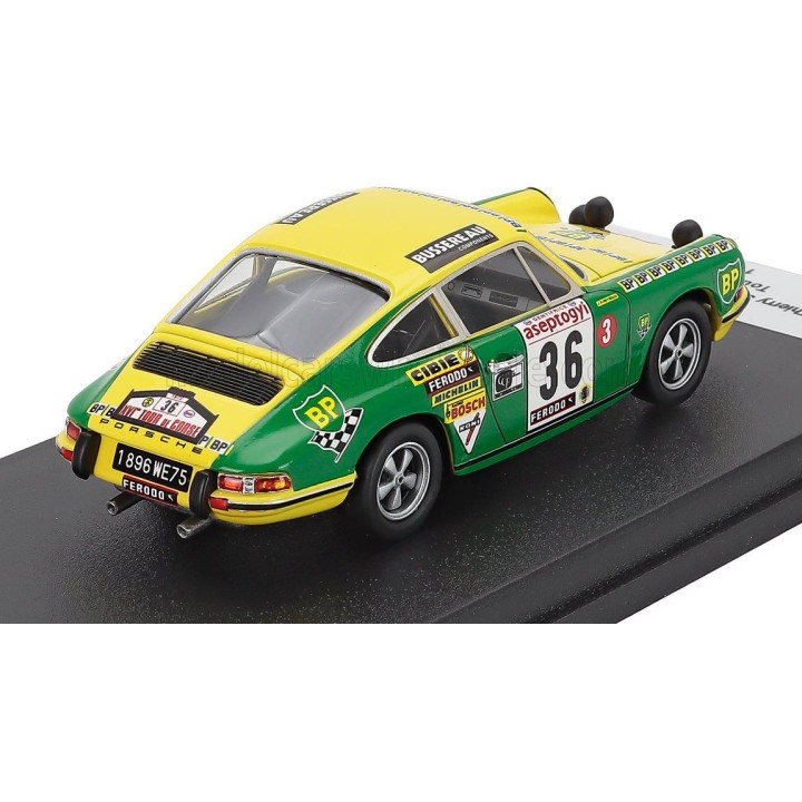 TROFEU PORSCHE 911 S (night version) N 36 RALLY TOUR DE CORSE 1972 THIERRY SABINE - JEAN-PIERRE PEYROUX - YELLOW GREEN 1/43