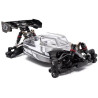 Závodní 4WD buggy v měřítku 1/8 pro pohon střídavým motorem. Sestavený podvozek s částečně lakovanou karoserií, bez motoru, elektroniky a kol.
