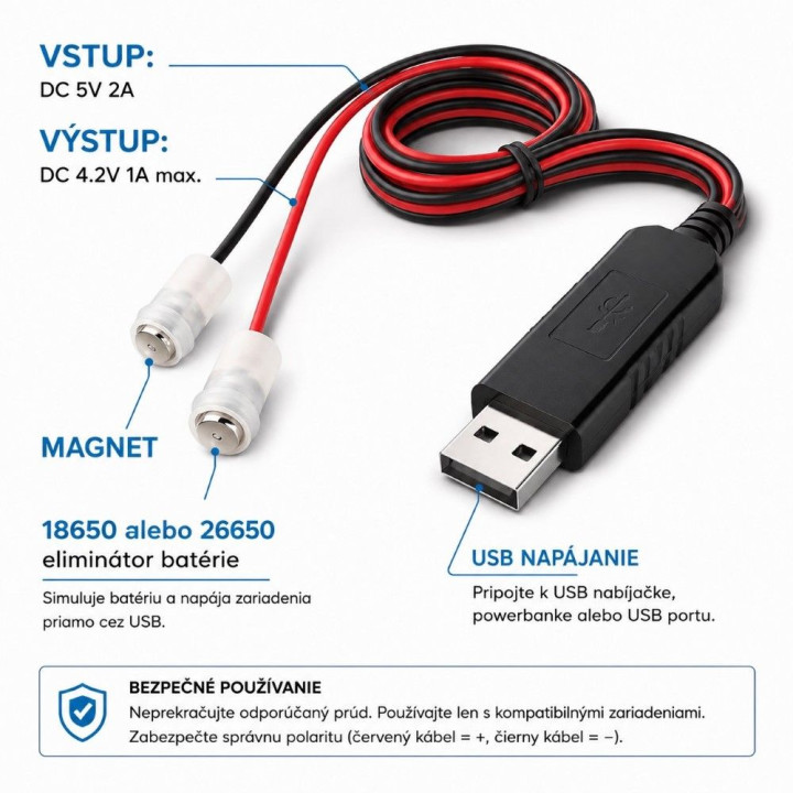 Magnetický USB nabíjací kábel pre batérie 14500-26650 | RCsvet