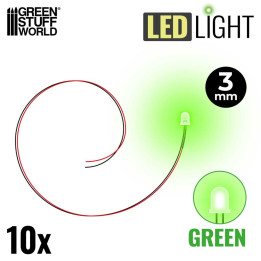 LEDs GREEN light - 3mm / LED diódy ZELENÁ - 3 mm 10ks