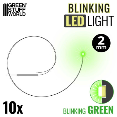 LEDs BLINKING GREEN light - 2mm / LED diódy BLIKAJÚCA ZELENÁ - 2 mm 10ks