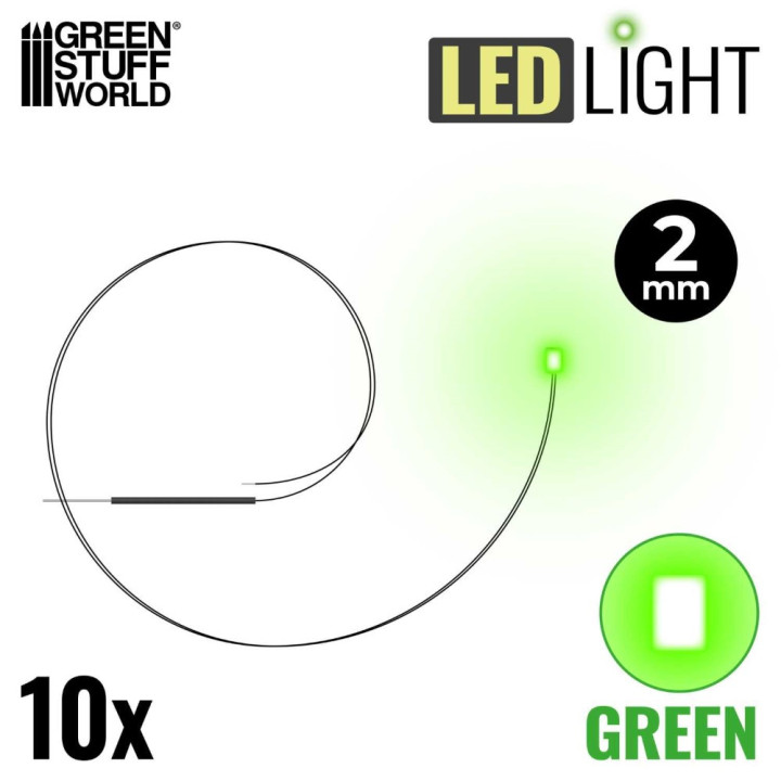 LEDs GREEN light - 2mm / LED diódy ZELENÁ - 2 mm 10ks