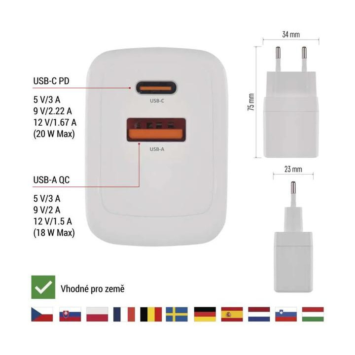 Síťový USB adaptér (zdroj) GaN PD 20W