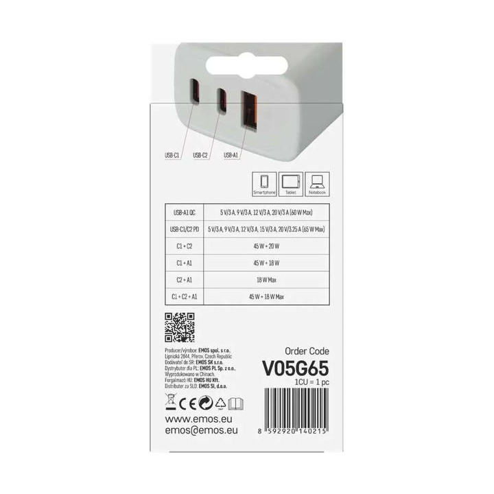Síťový USB adaptér (zdroj) GaN PD 65W