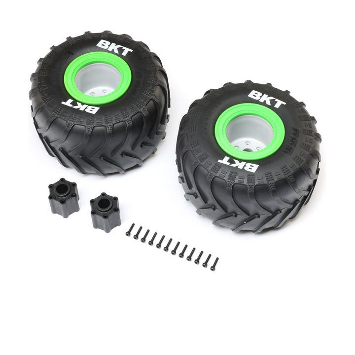 Losi kolo 2.6" s pneu BKT Monster Truck Tire, střední vložka, beadlock zelený (2): LMT 2.0