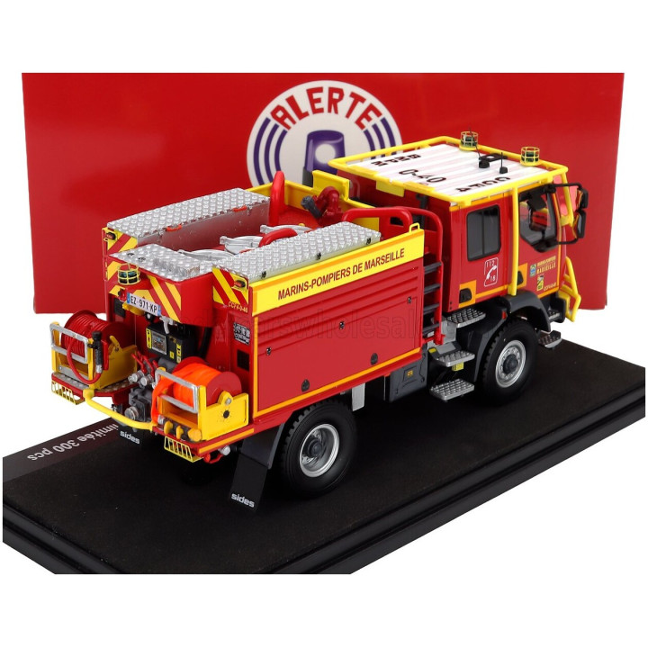 ALERTE RENAULT D14 TANKER TRUCK DOUBLE CABINE SIDES CCFM BMPM SAPEURS POMPIERS MARINS DE MARSEILLE 2-ASSI 2019 - RED YELLOW 1/43