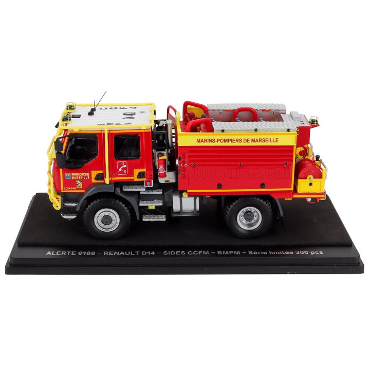 ALERTE RENAULT D14 TANKER TRUCK DOUBLE CABINE SIDES CCFM BMPM SAPEURS POMPIERS MARINS DE MARSEILLE 2-ASSI 2019 - RED YELLOW 1/43