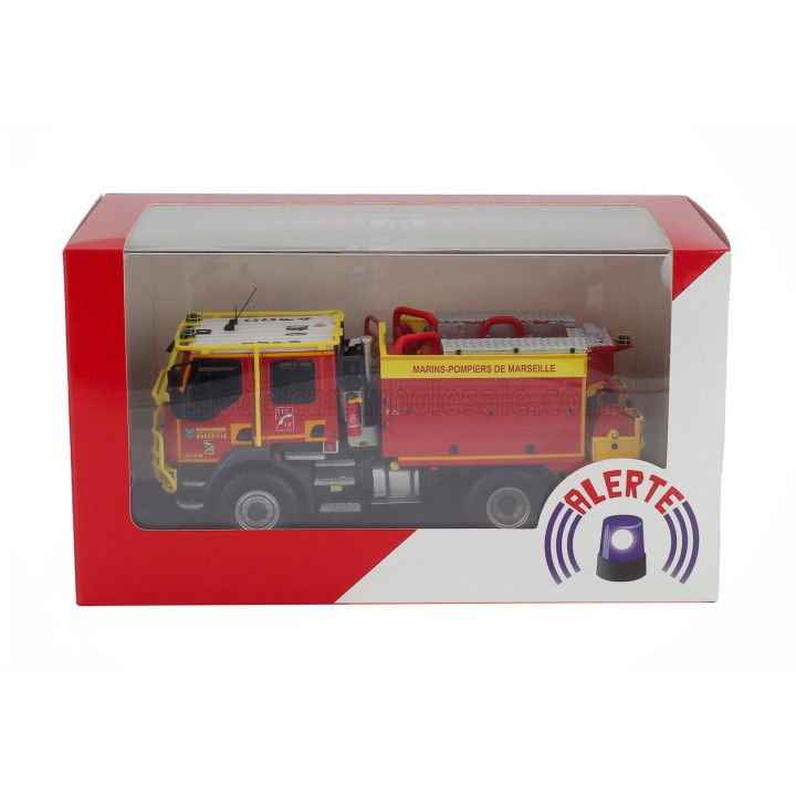 ALERTE RENAULT D14 TANKER TRUCK DOUBLE CABINE SIDES CCFM BMPM SAPEURS POMPIERS MARINS DE MARSEILLE 2-ASSI 2019 - RED YELLOW 1/43