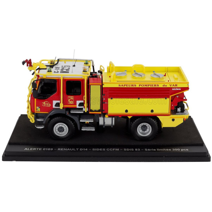 ALERTE RENAULT D14 TANKER TRUCK DOUBLE CABINE SIDES CCFM SDIS 83 SAPEURS POMPIERS DU VAR 2-ASSI 2019 - RED YELLOW 1/43