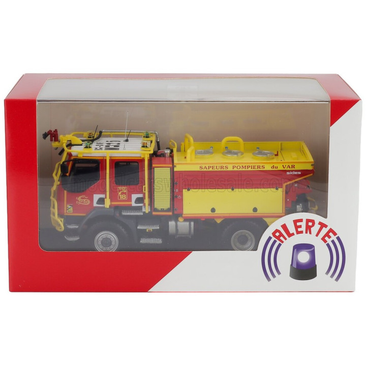 ALERTE RENAULT D14 TANKER TRUCK DOUBLE CABINE SIDES CCFM SDIS 83 SAPEURS POMPIERS DU VAR 2-ASSI 2019 - RED YELLOW 1/43