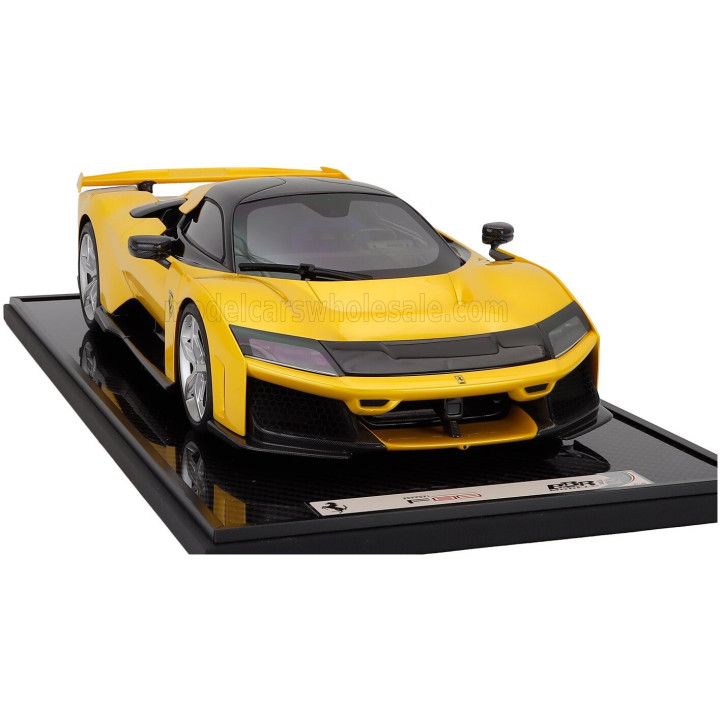 BBR MODELS FERRARI F80 2024 - SILVER RIMS - CON VETRINA - WITH SHOWCASE - GIALLO TRISTRATO - YELLOW 1/12