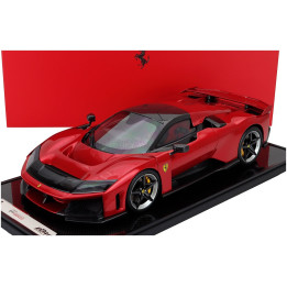 BBR MODELS FERRARI F80 2024 - CARBON SILVER RIMS - ITALIAN STRIPES - CON VETRINA - WITH SHOWCASE - ROSSO SUPERCAR - RED MET 1/12