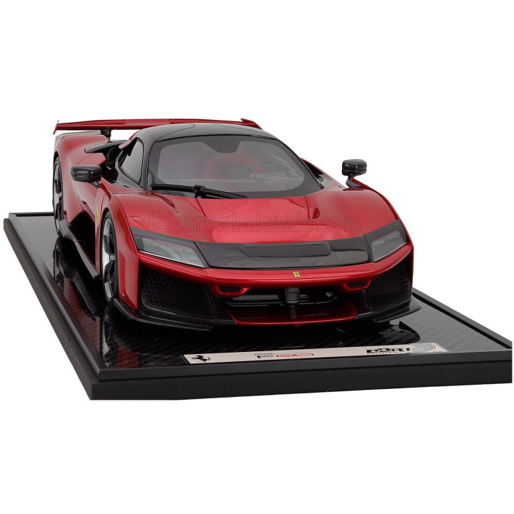 BBR MODELS FERRARI F80 2024 - CARBON SILVER RIMS - ITALIAN STRIPES - CON VETRINA - WITH SHOWCASE - ROSSO SUPERCAR - RED MET 1/12