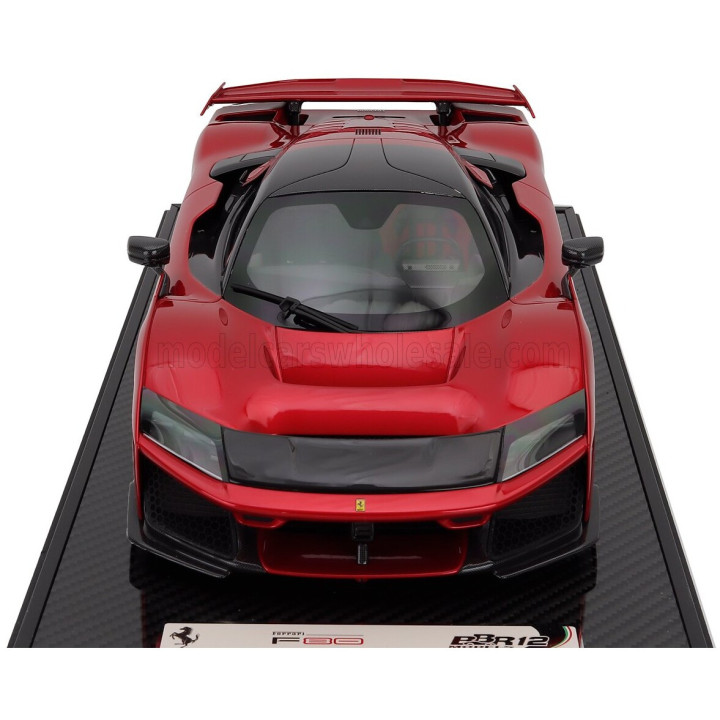BBR MODELS FERRARI F80 2024 - CARBON SILVER RIMS - ITALIAN STRIPES - CON VETRINA - WITH SHOWCASE - ROSSO SUPERCAR - RED MET 1/12